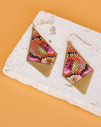 Beaded Handwoven Kaleidoscope Kite Earrings (Pink/Orange)