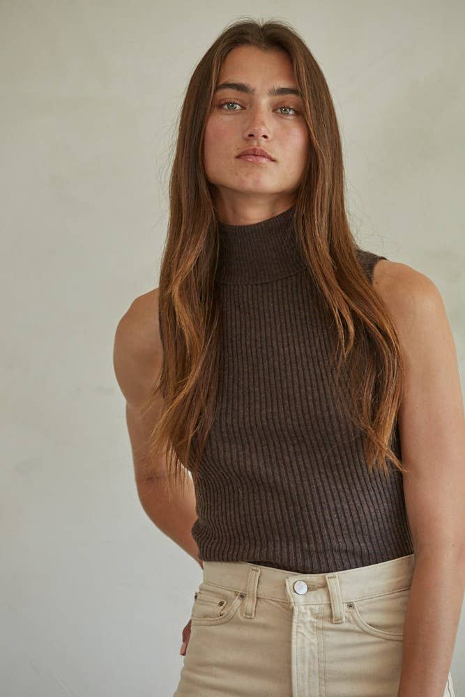 Knit Turtleneck Sleeveless Pullover Top