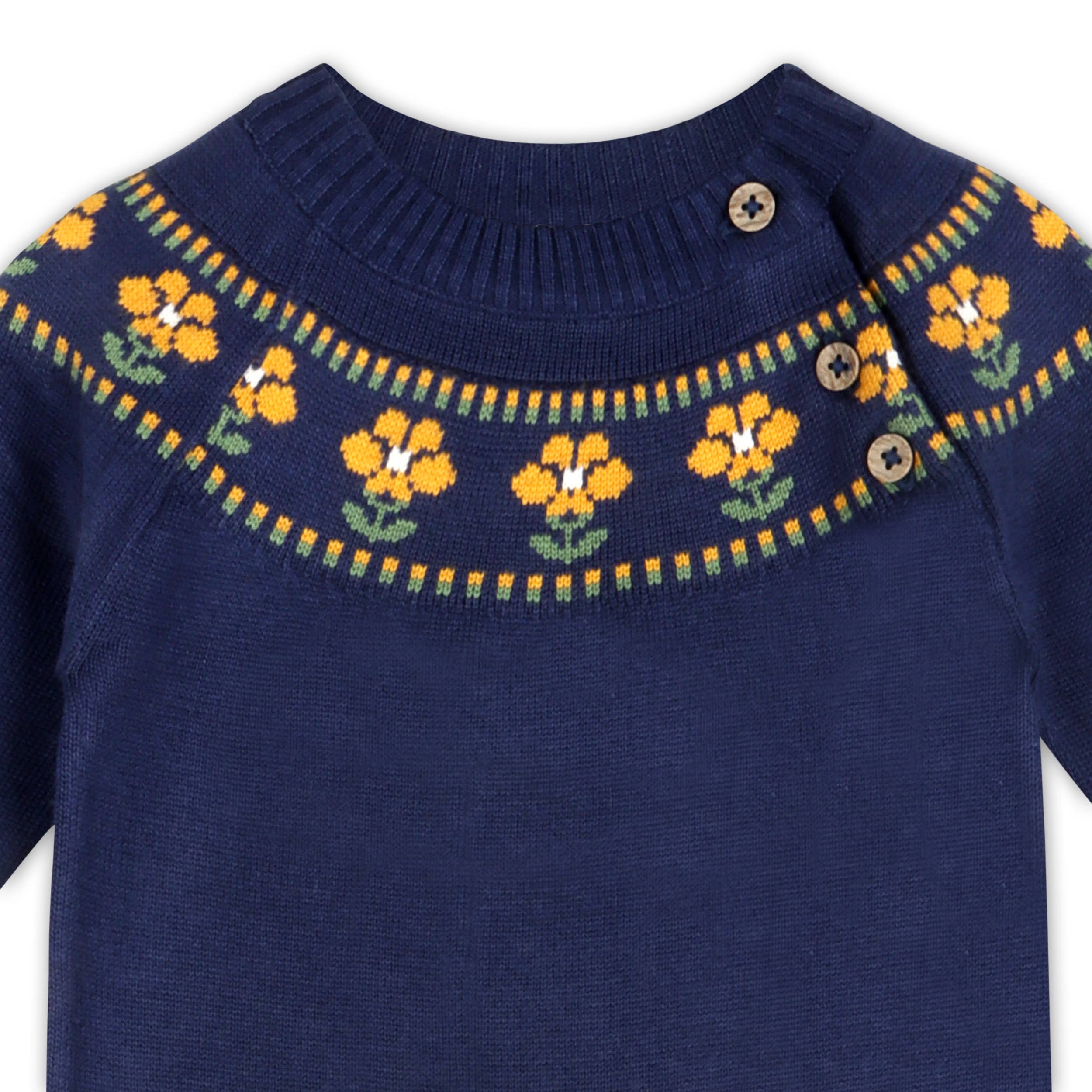 Floral Fair Isle Knit Baby Jumpsuit (Organic Cotton)