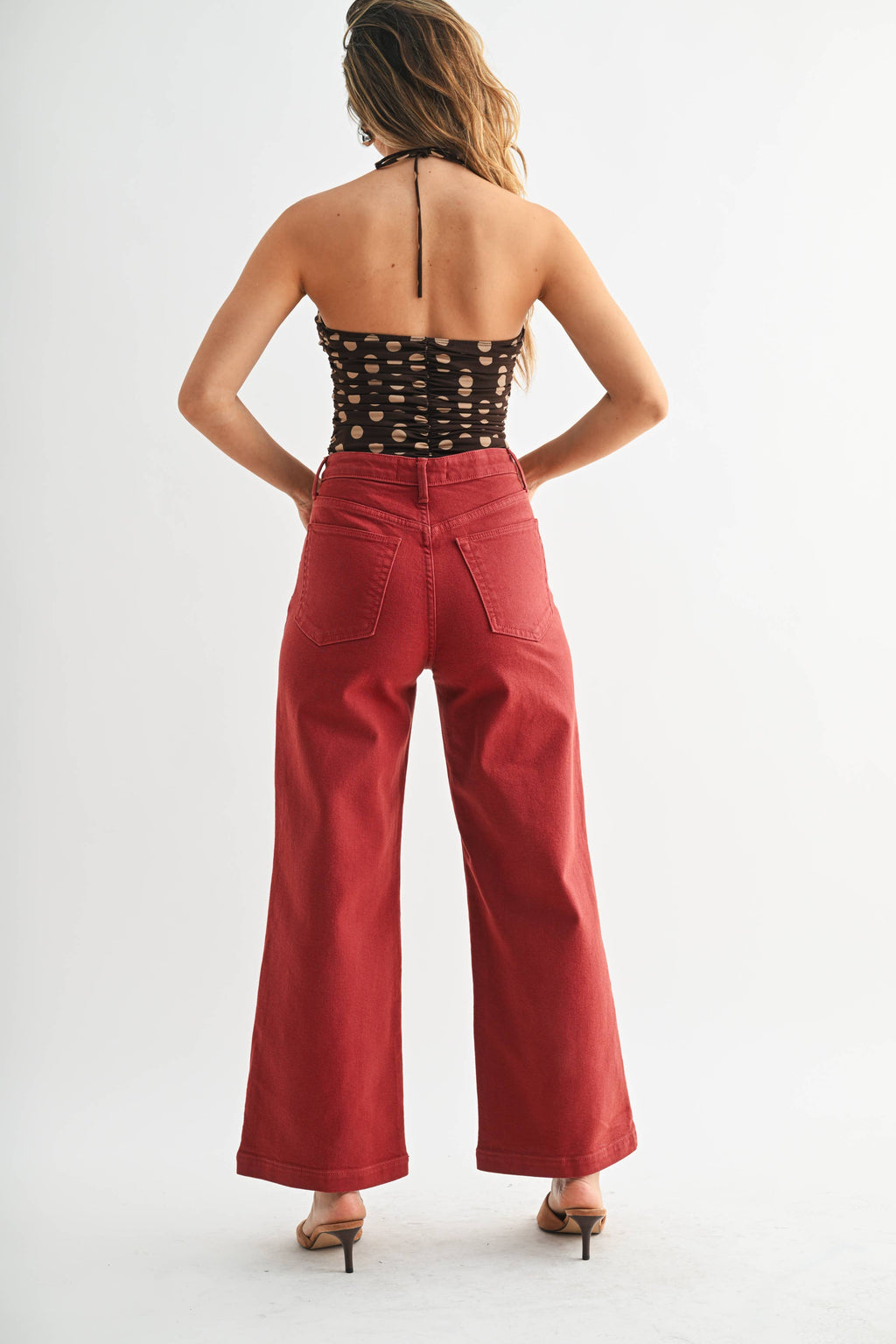 Patch Pocket Wide Leg Jean in Burgundy