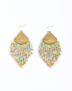 Beaded Handwoven Confetti Fringe Earrings (Blue/Green)