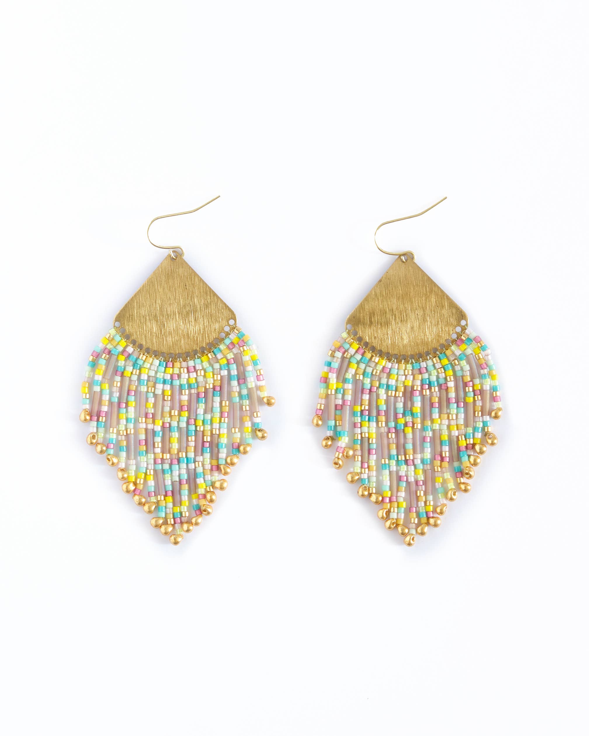 Beaded Handwoven Confetti Fringe Earrings (Blue/Green)
