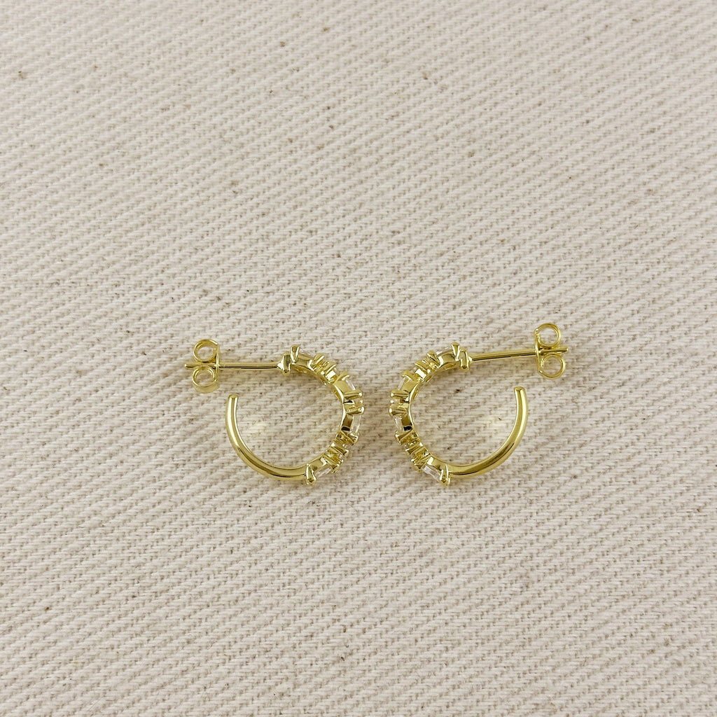 18k Gold Filled Curved Mixed CZ C- Hoop Earrings