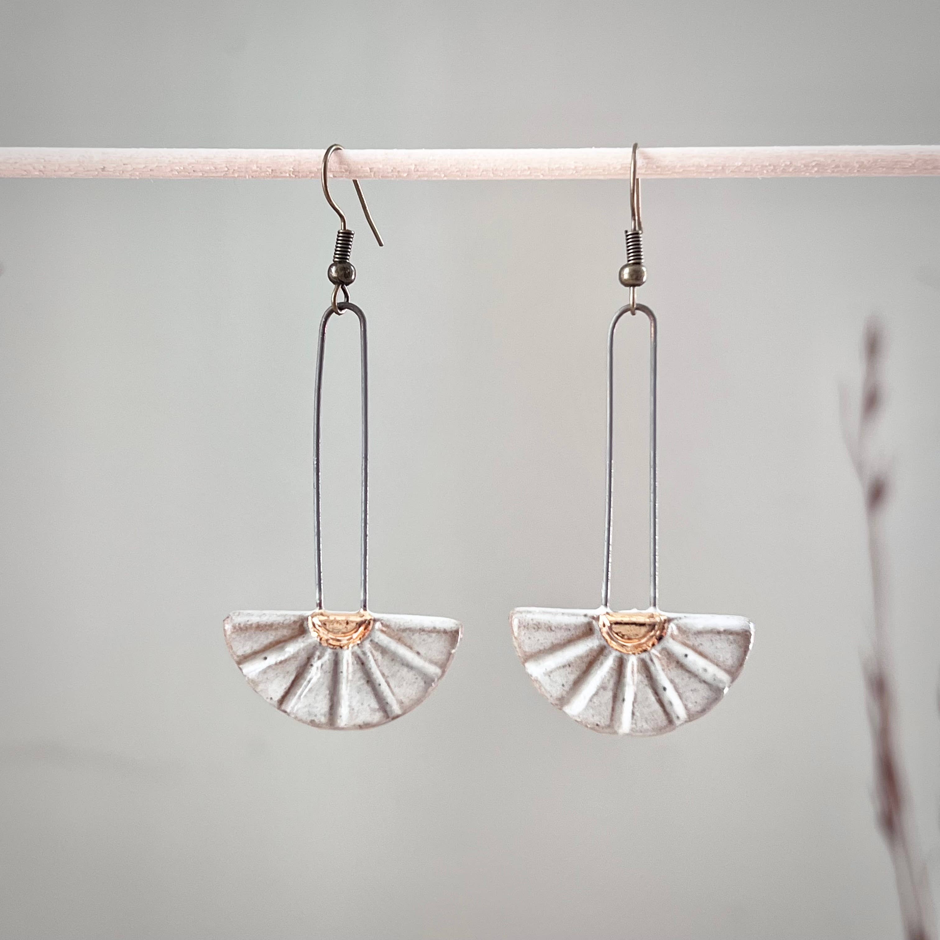 White Dropped Half Sun Burst Earrings