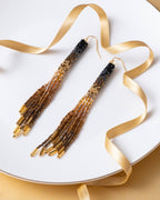 Beaded Handwoven Ombre Tassel Earrings (Black)