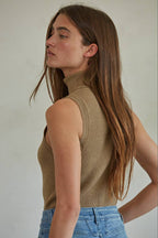 Knit Turtleneck Sleeveless Pullover Top