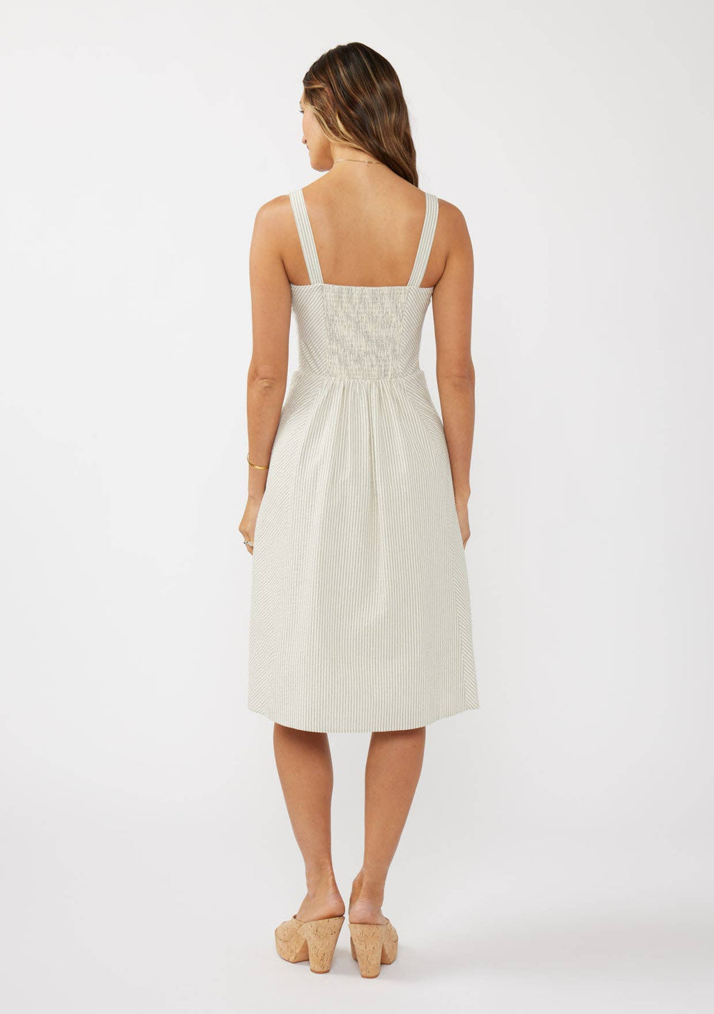 Round Neck Button-Down Corset Midi Dress