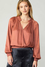 Ruffled Surplice Top W/rib Hem
