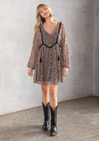 Bohemian Paisley Babydoll Long Sleeve Mini Dress