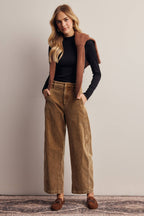 Stretch Corduroy Barrel Leg Pants