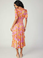 Floral Print Ruffle Detail Midi Dress