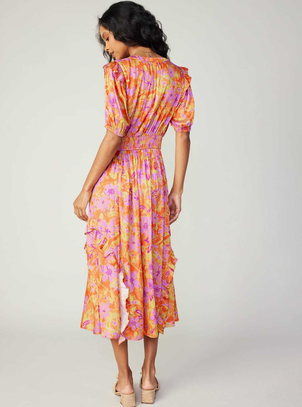 Floral Print Ruffle Detail Midi Dress