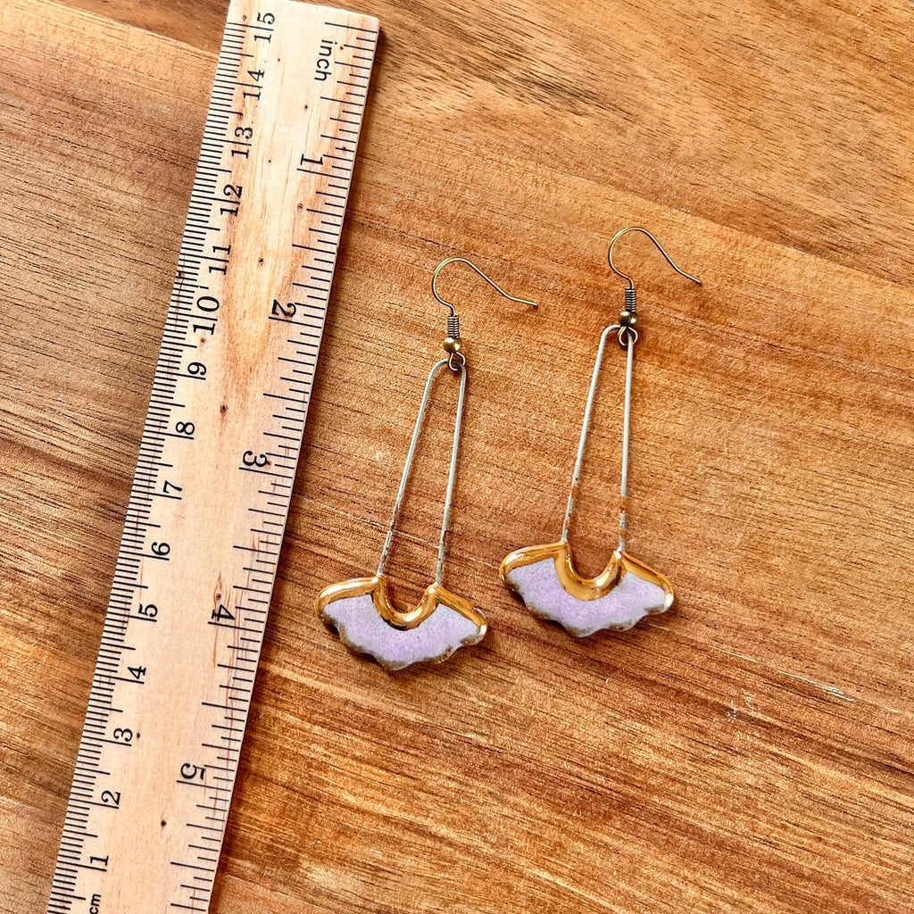 Glossy Lavender Drop Floral Ceramic Earrings with Gold