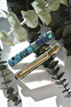 Long Rectangle Bar Hair Clips | Acetate Gold Stainless