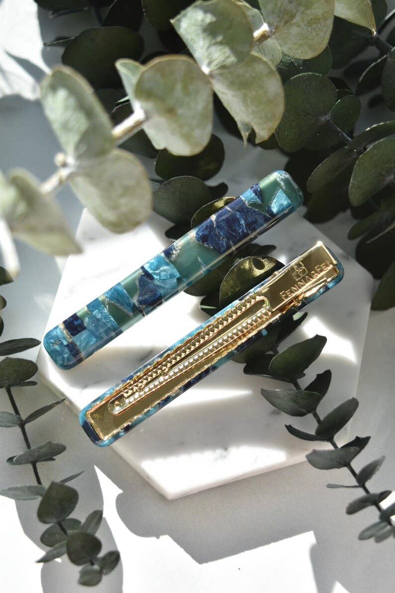 Long Rectangle Bar Hair Clips | Acetate Gold Stainless