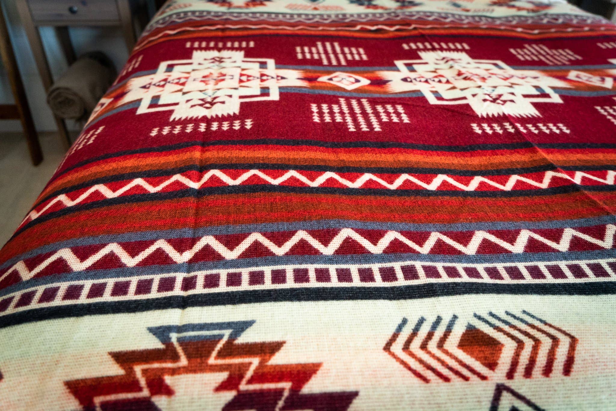 Andean Alpaca Wool Blanket - Wildfire - Red/Cream