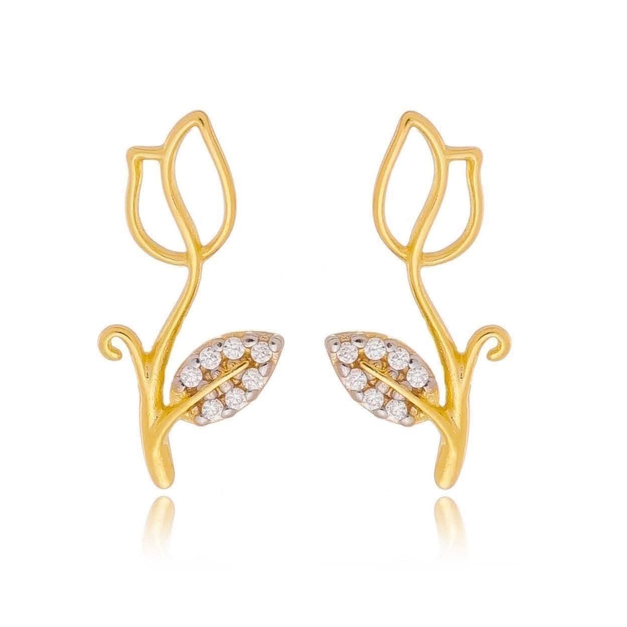 Tulip Stud Earrings With Cubic Zirconia Stones