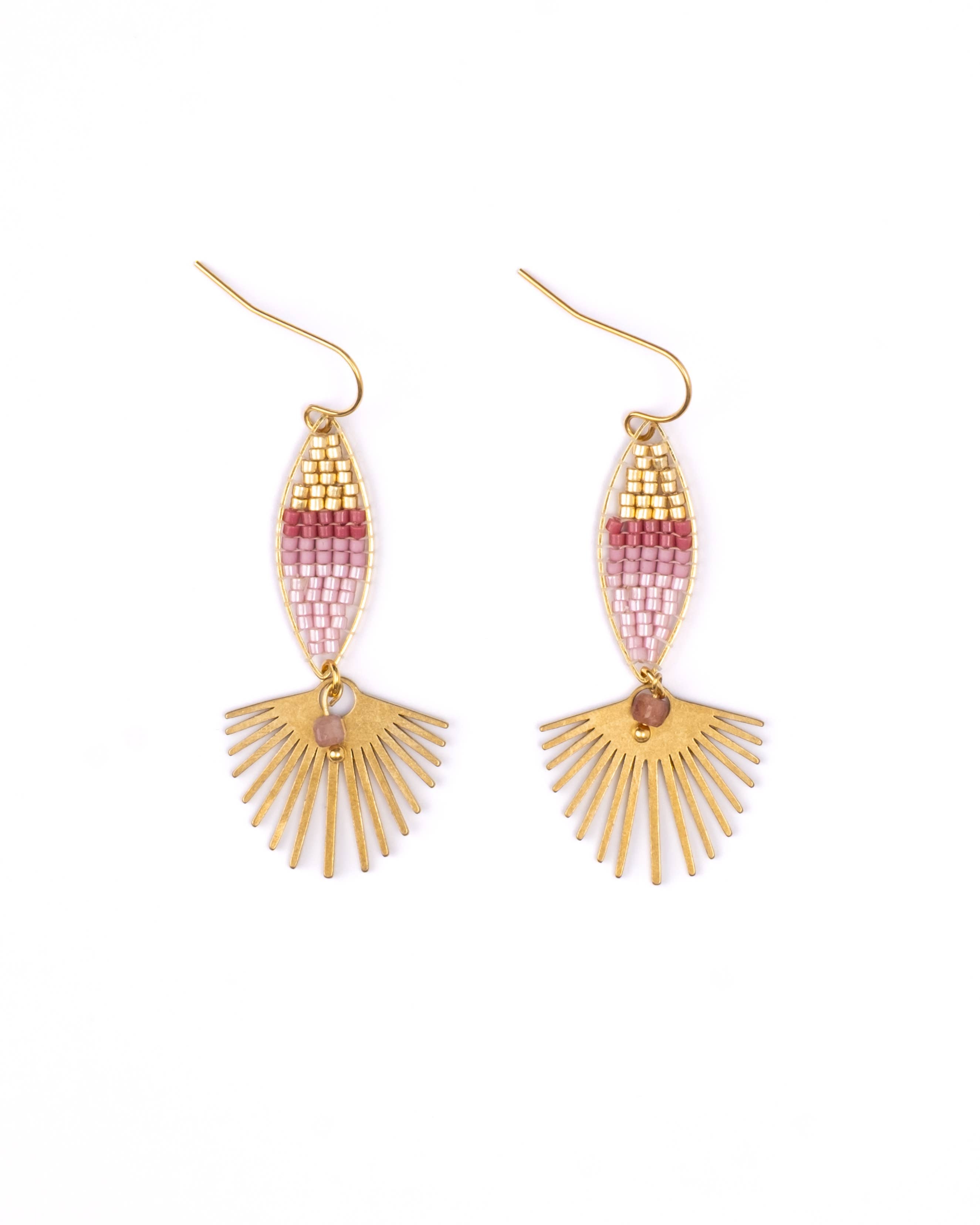 Beaded Handwoven Cotton Candy Dangle Earrings (Pink)