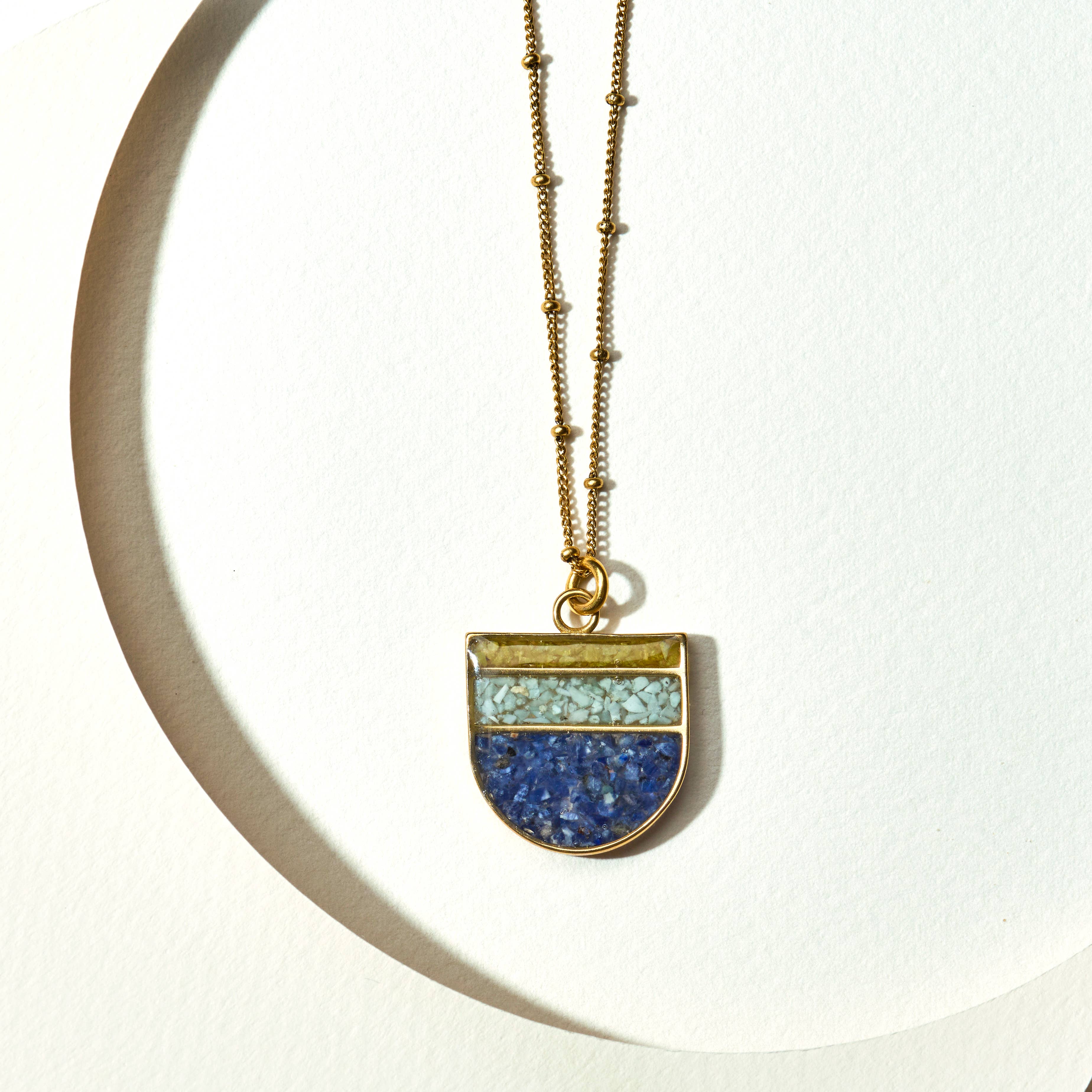 Gemstone Striped Badge Necklace
