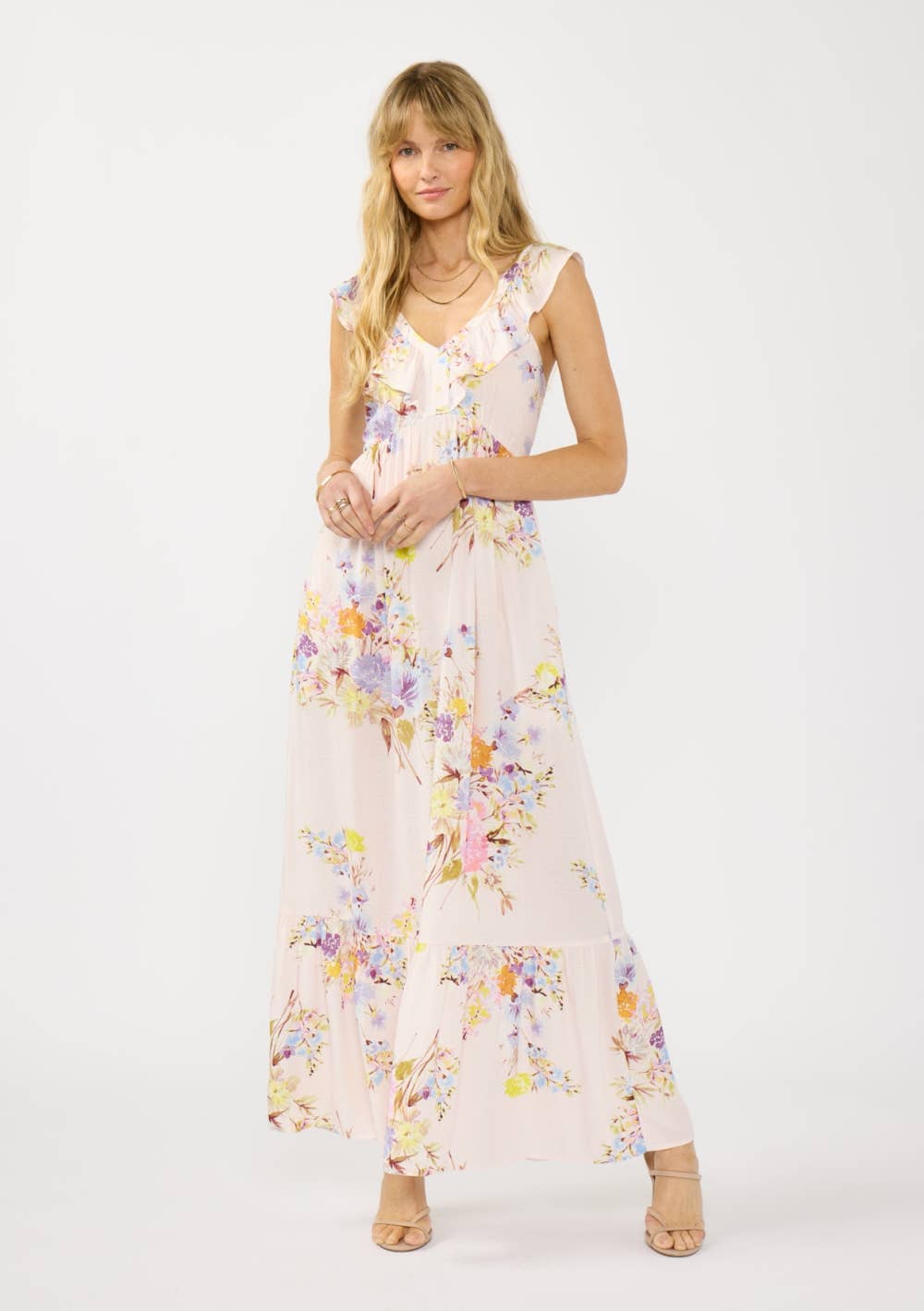 Ruffle V Neck Maxi Dress