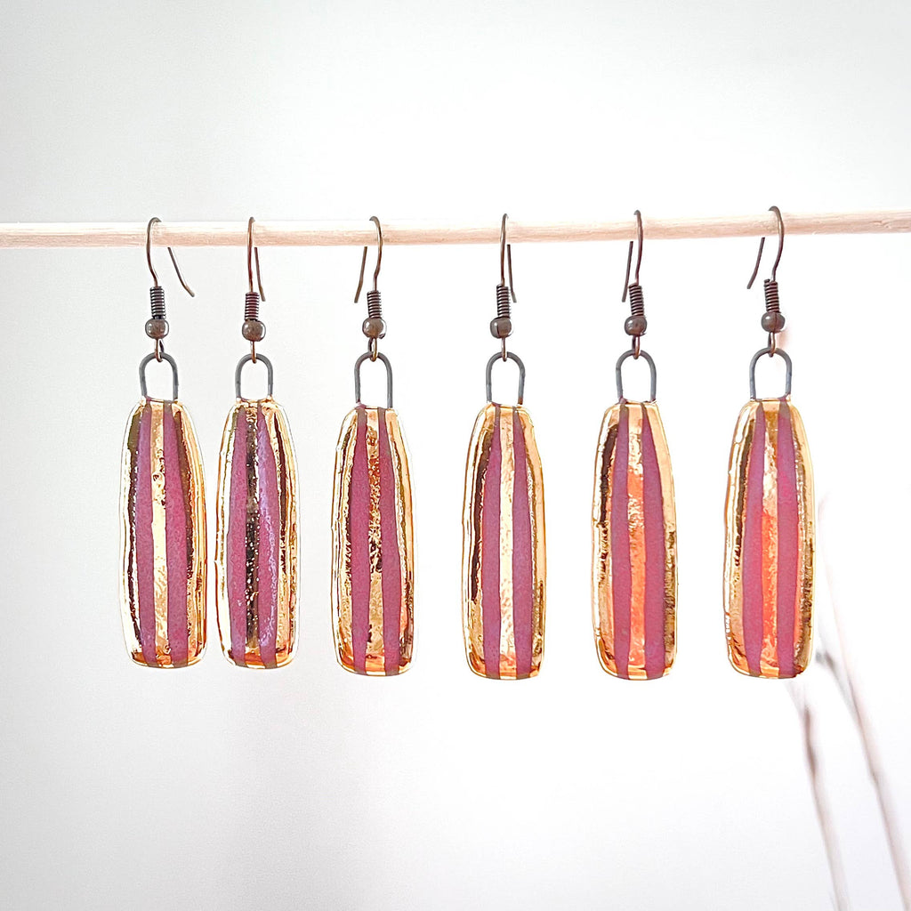 Pink and Gold Striped Clay Earrings