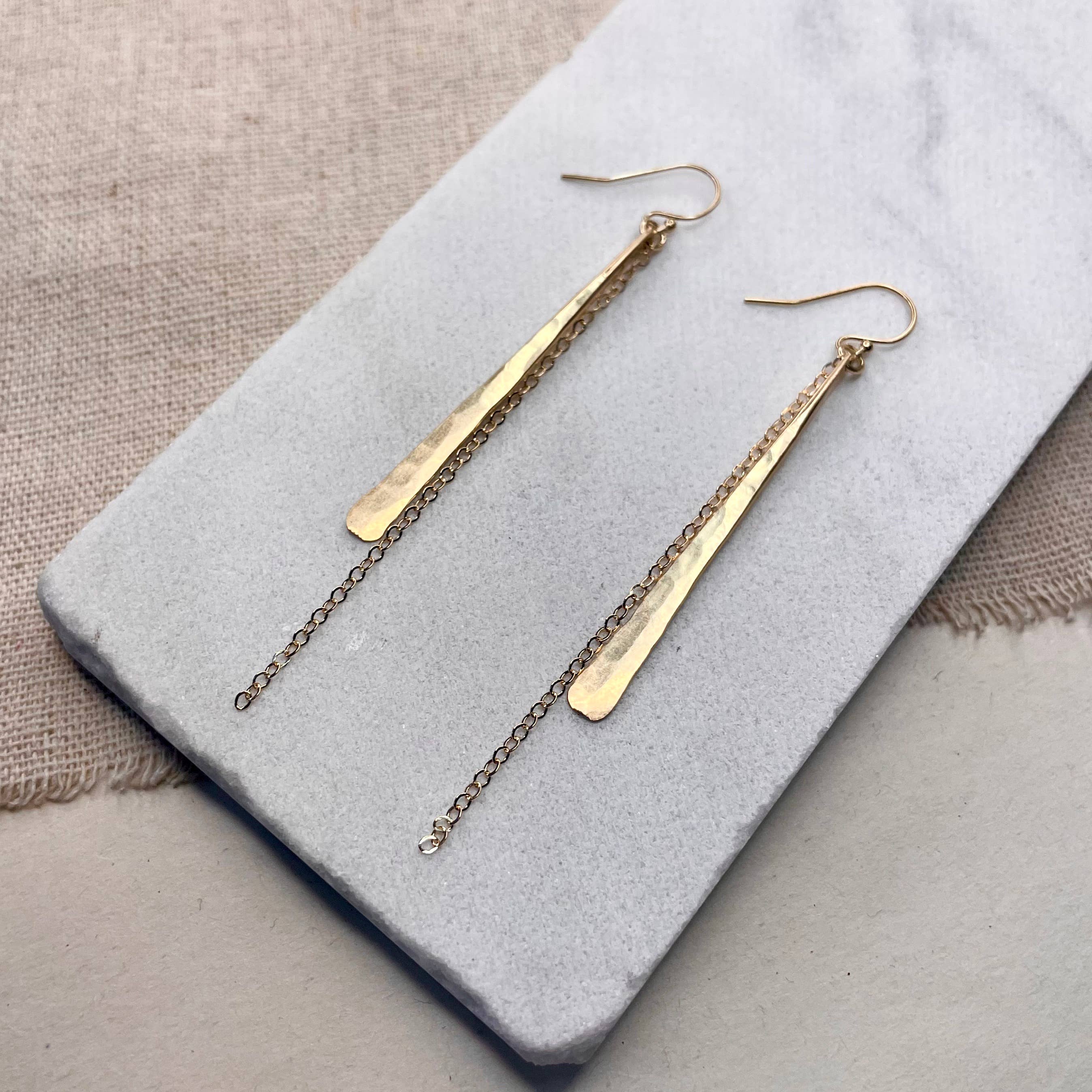 Hammered Stick and Chain Earrings