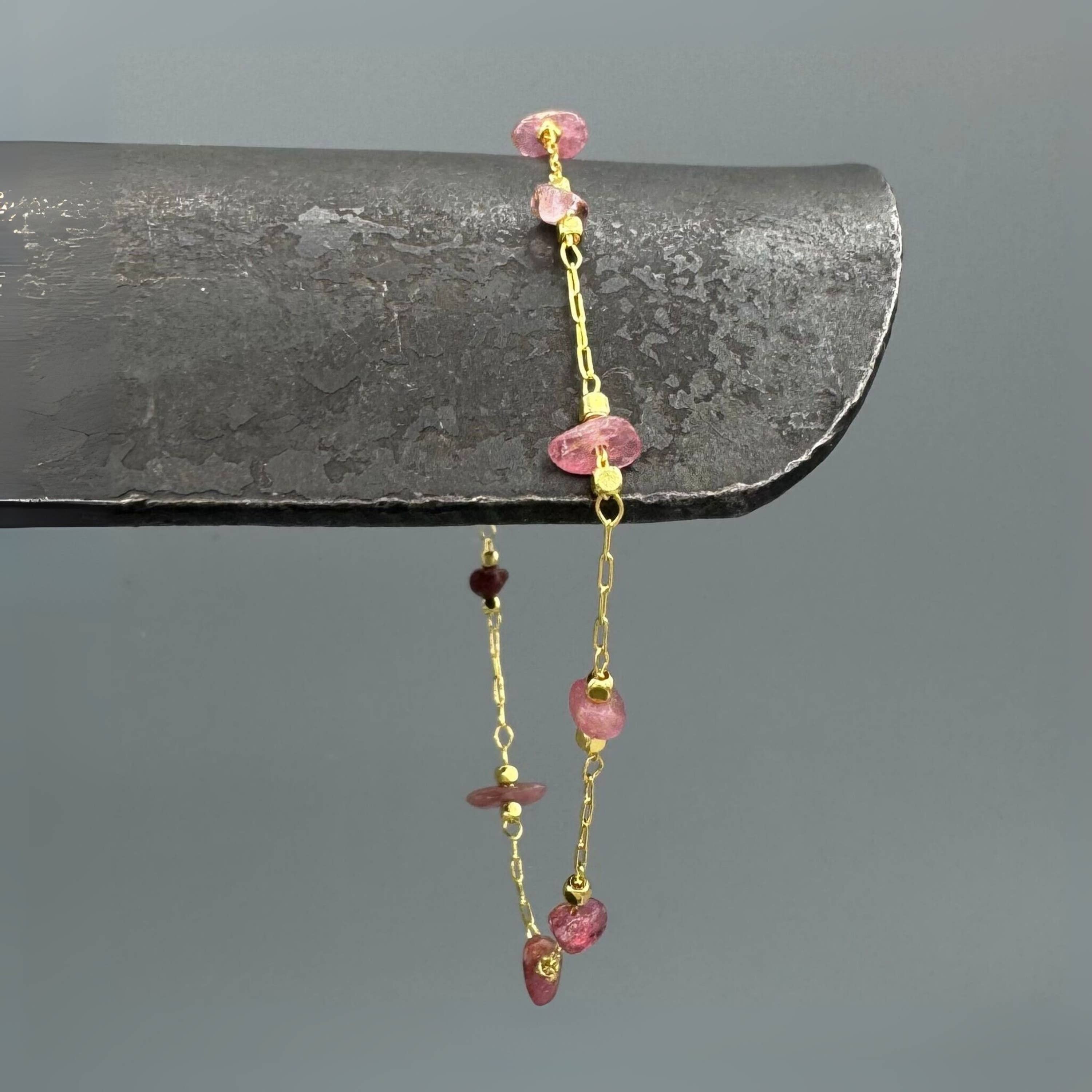 Gold Mixed Pink Tourmaline Link Bracelet