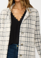 Plaid Notched Collar Button Front Cardigan