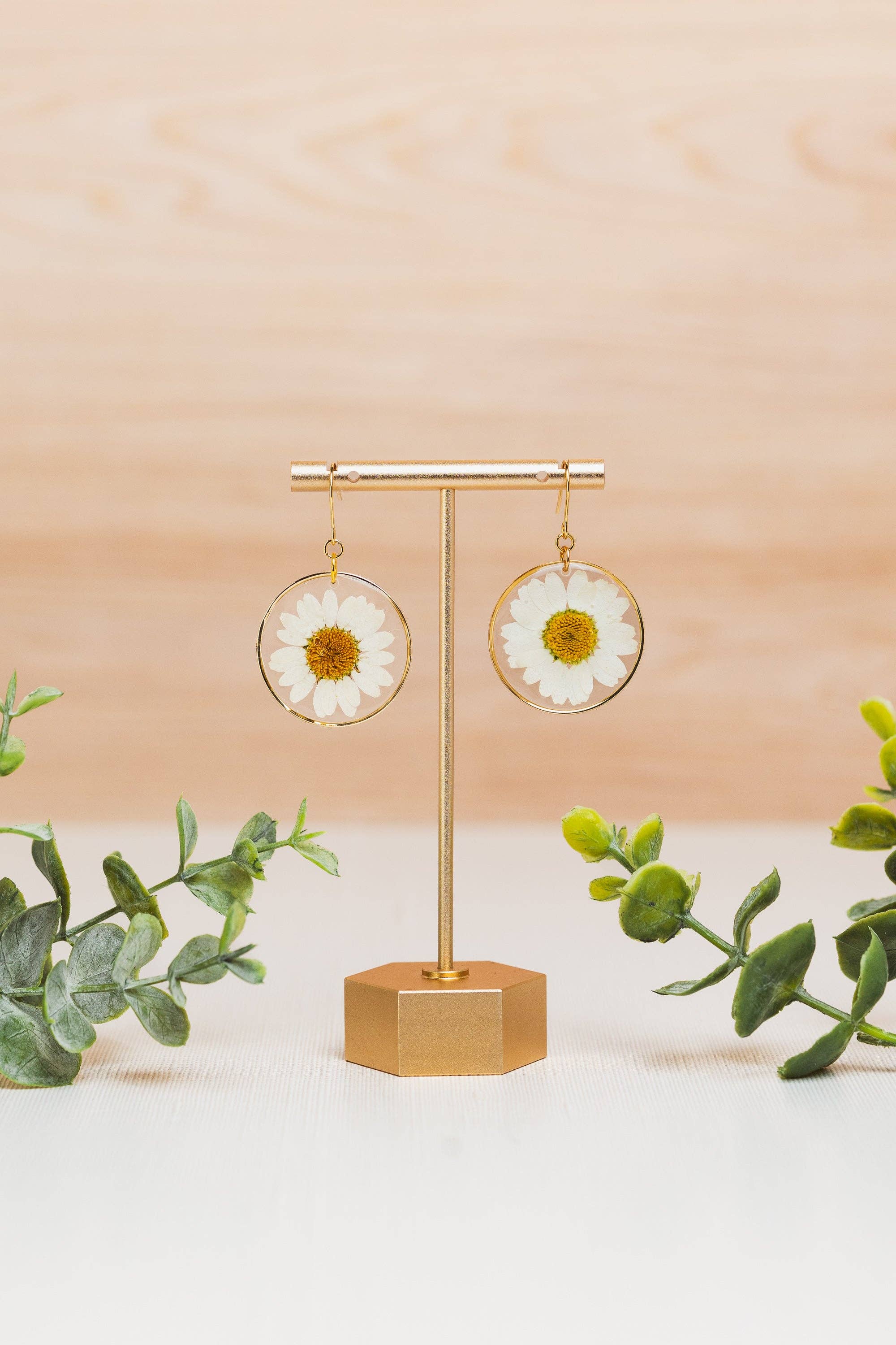 Pressed Daisy Earrings, 14k gold filled
