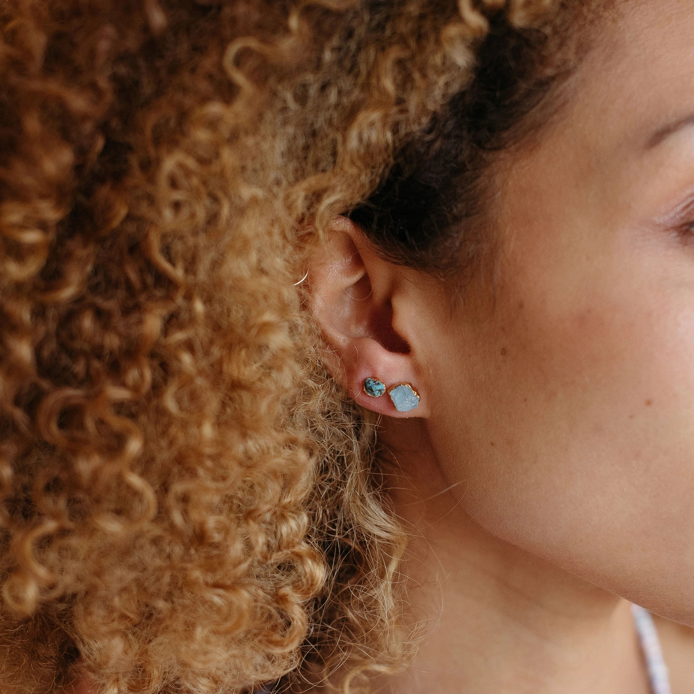 Raw Aquamarine Stud Earrings
