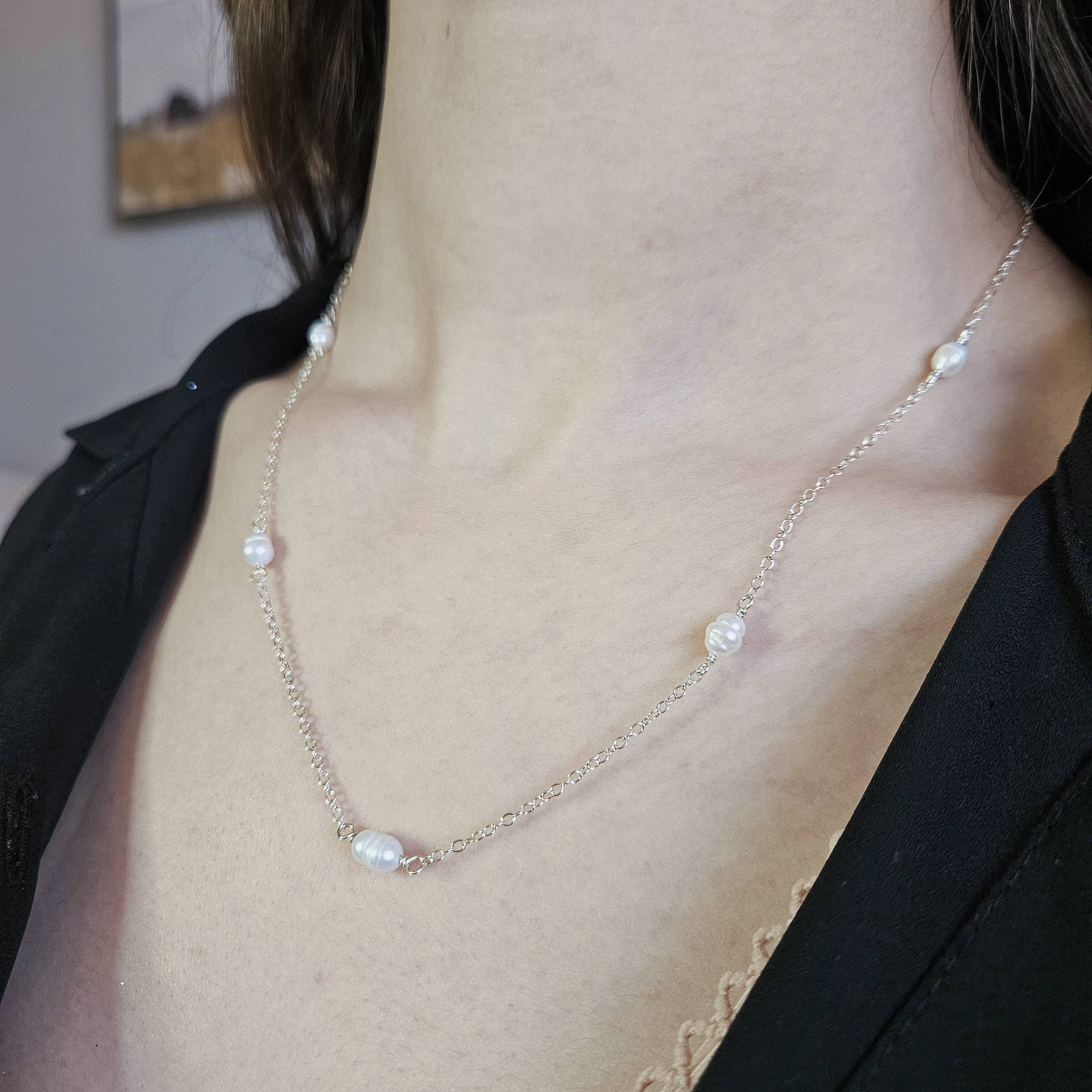 Sterling Silver Necklace w/Pearl 14K Gold