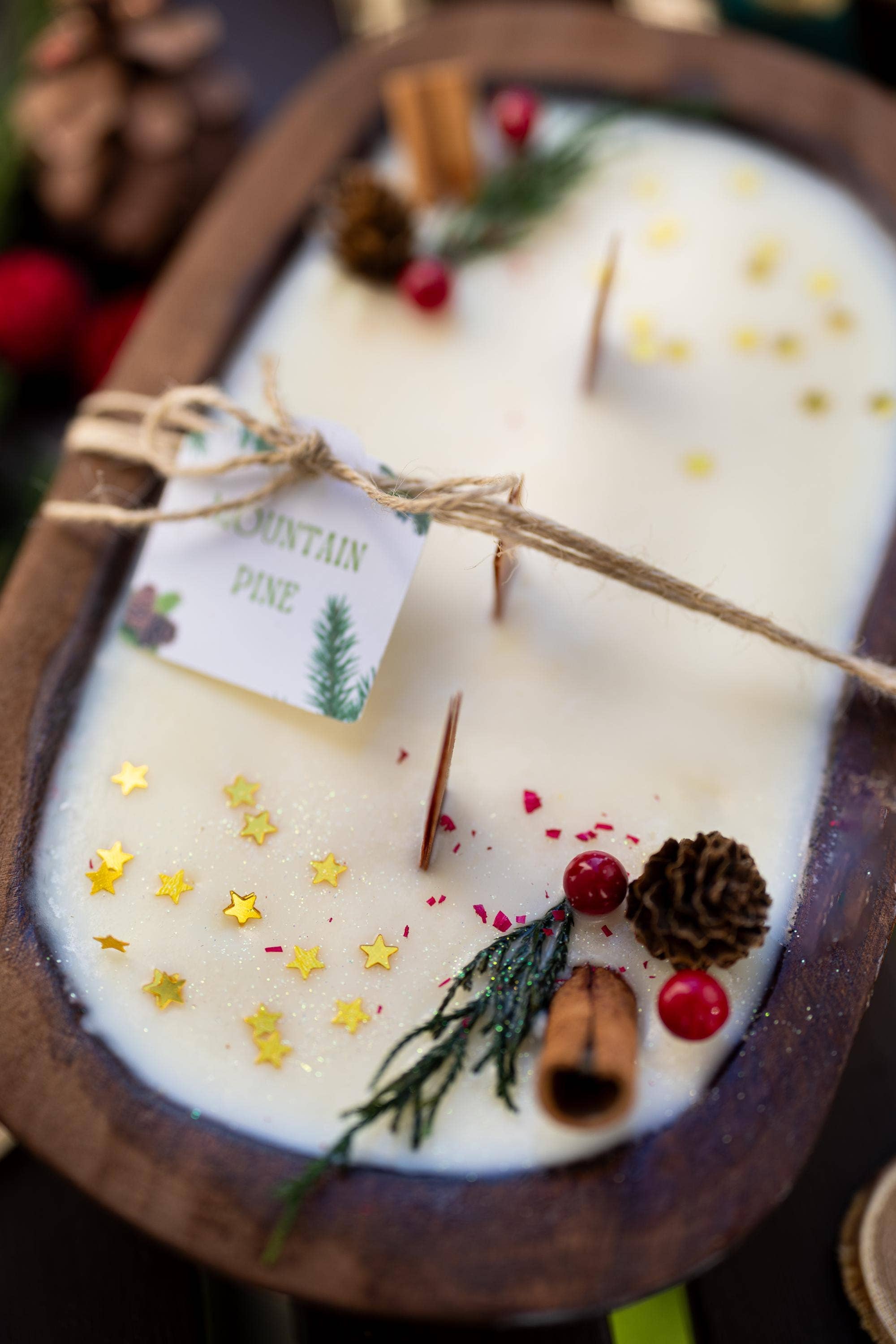 Christmas Wooden Dough Bowl Soy Candle