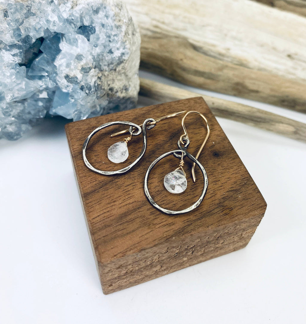 Eternity Earrings - Oxidized with Moonstone