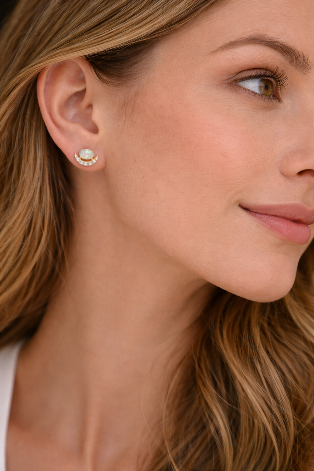 Opal Crescent Stud Earrings