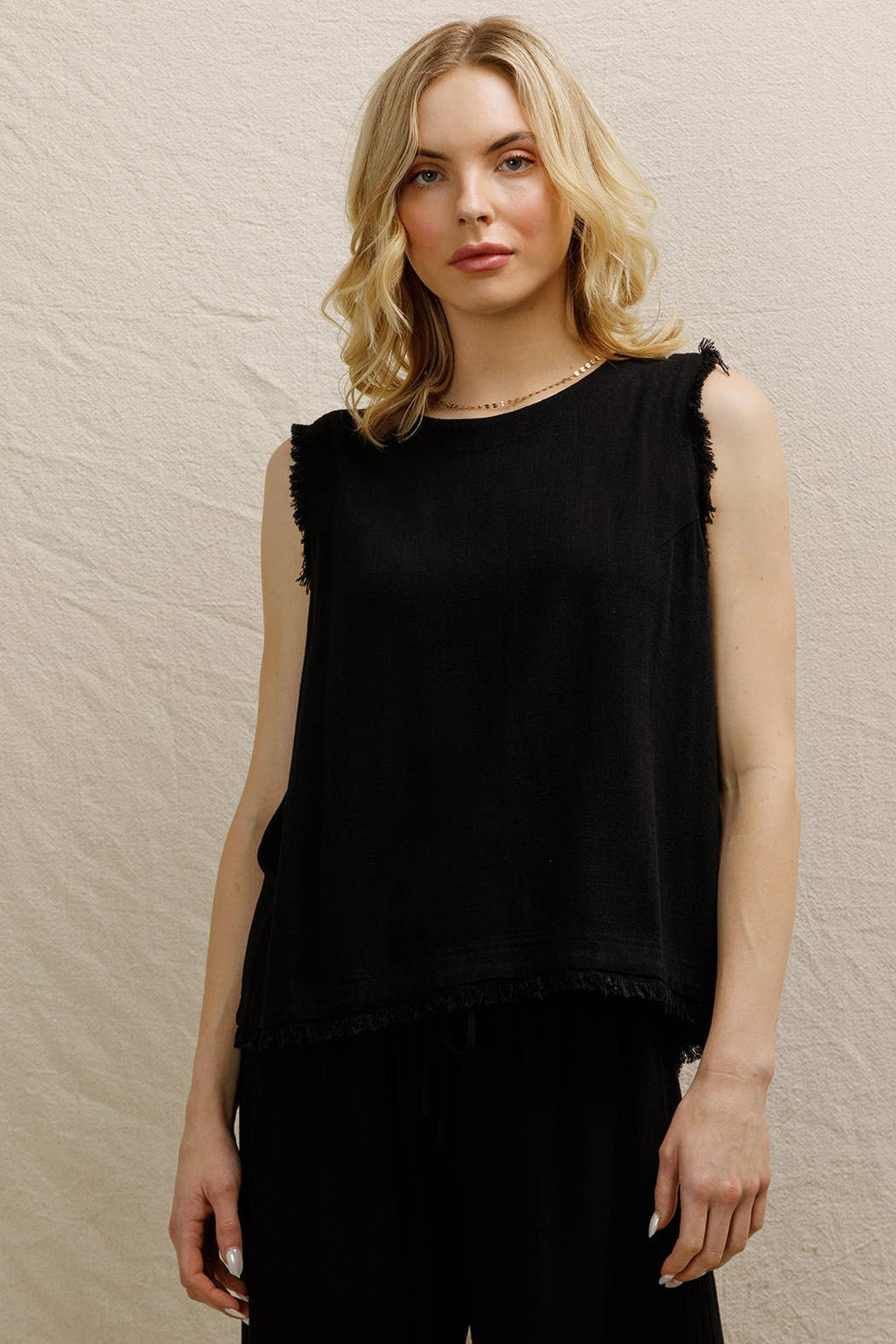 Back Button Detail Sleeveless Top