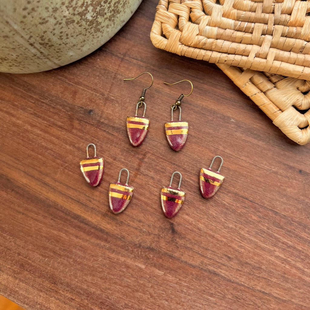 Maroon and Gold Small Drip Earring
