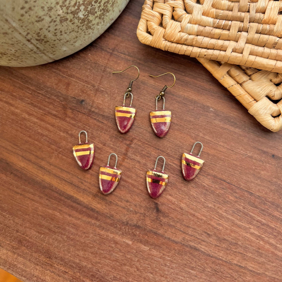 Maroon and Gold Small Drip Earring