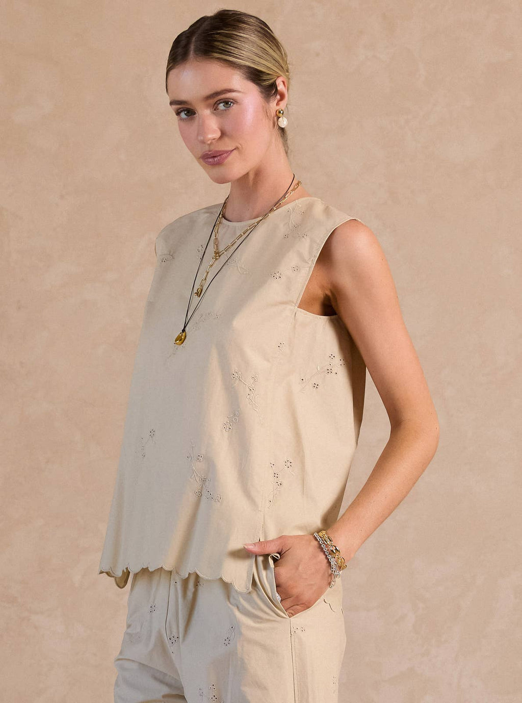 Floral Embroidered Sleeveless Top