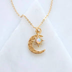 Hammered Moon and Opal Sun Necklace