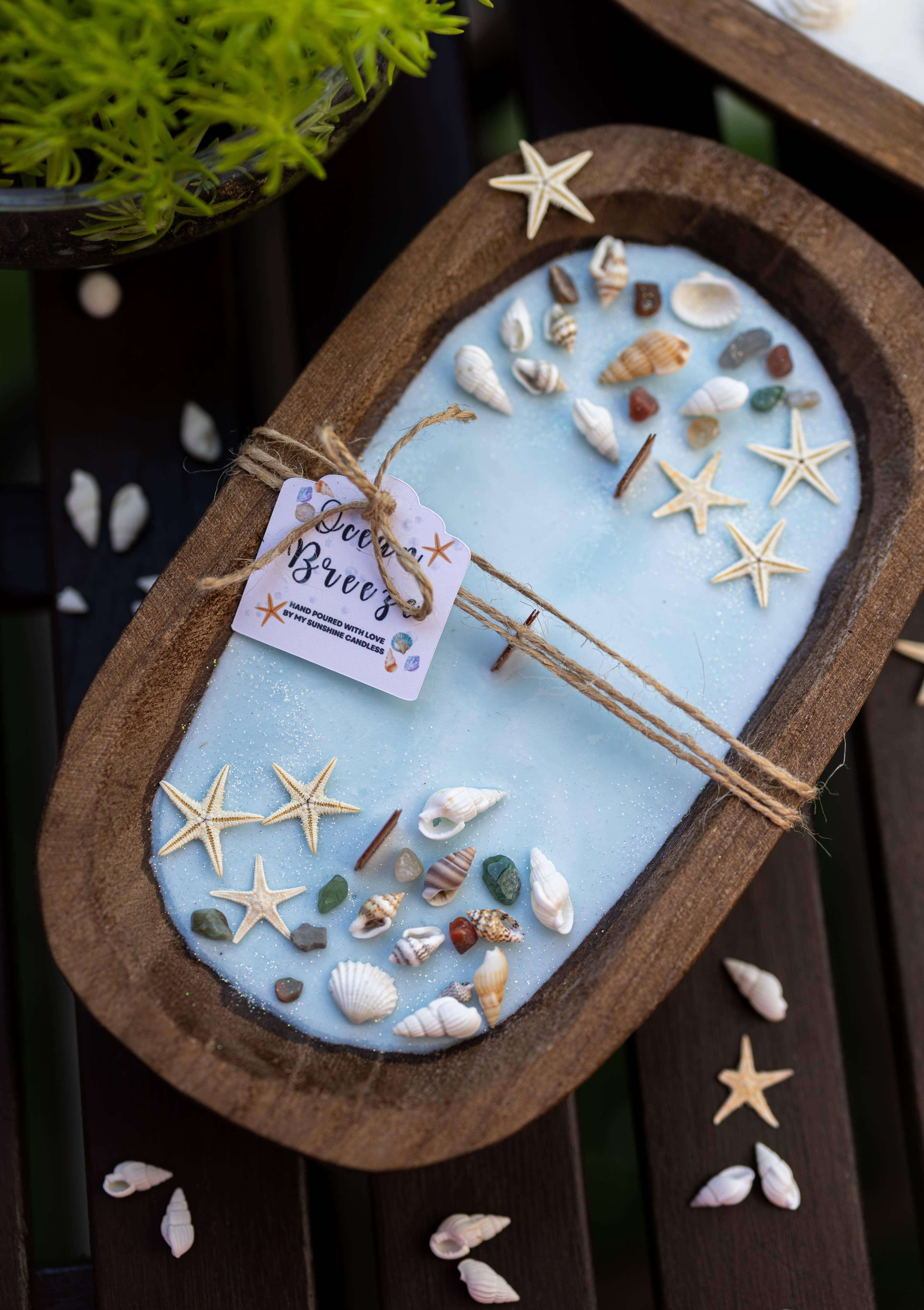 Dough Bowl Candle With With Sea Shells, Starfish and Soy Wax
