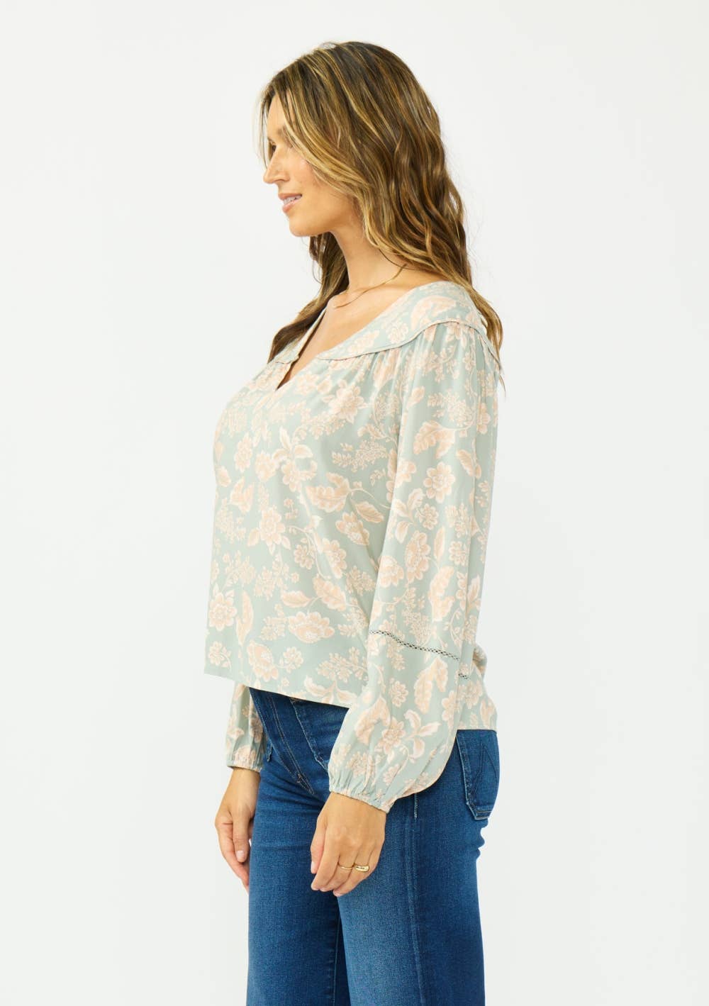 Lace-Trim V-Neck Floral Blouse