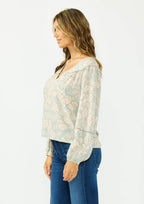 Lace-Trim V-Neck Floral Blouse