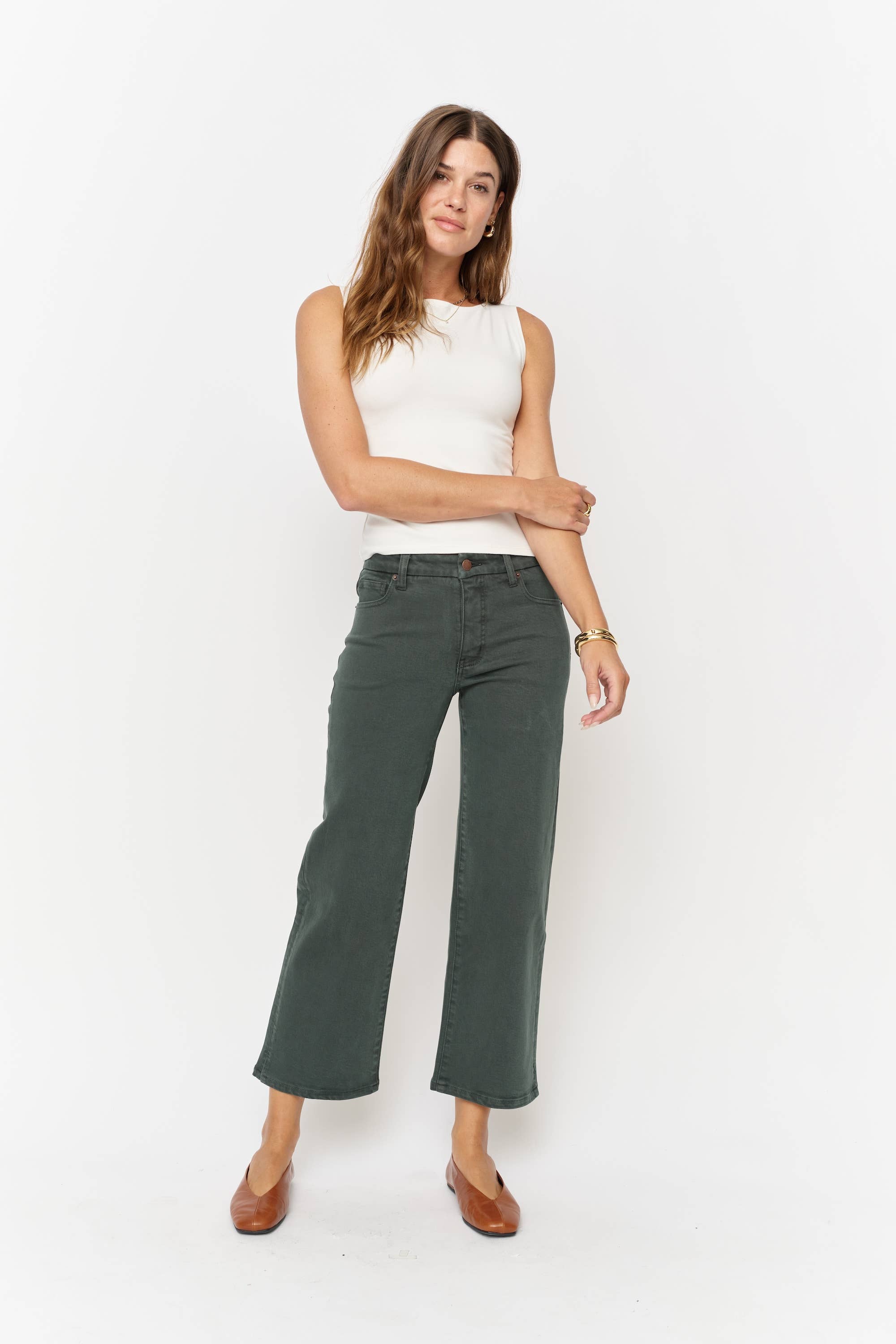 Addington Mid Rise Wide Leg Crop Pine Sculpt+ Overdye