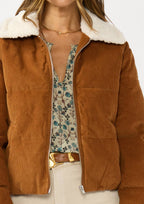 Corduroy Puffer Jacket with Sherpa Collar