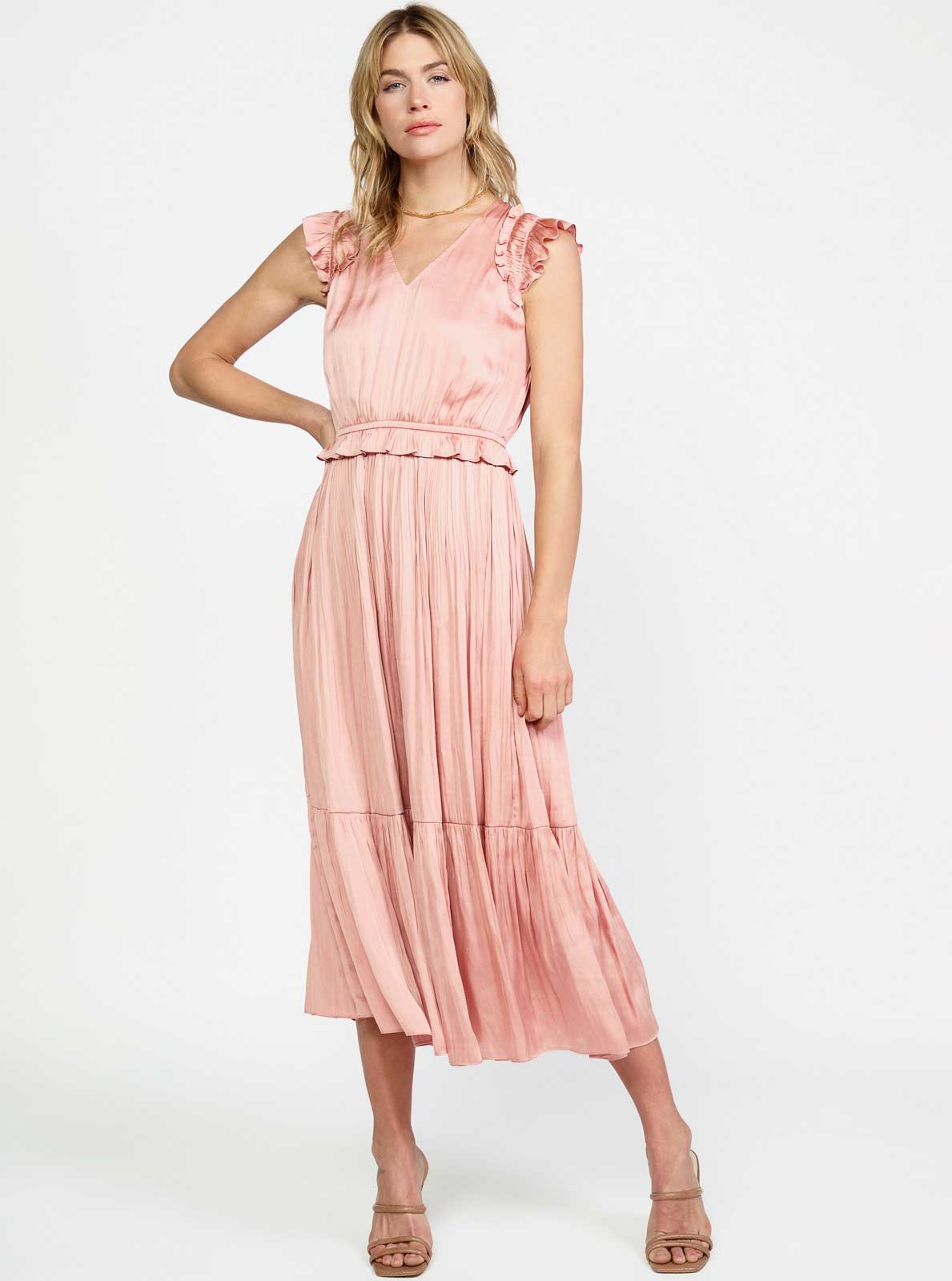 Ruffle Flutter Sleeve Midi Dress