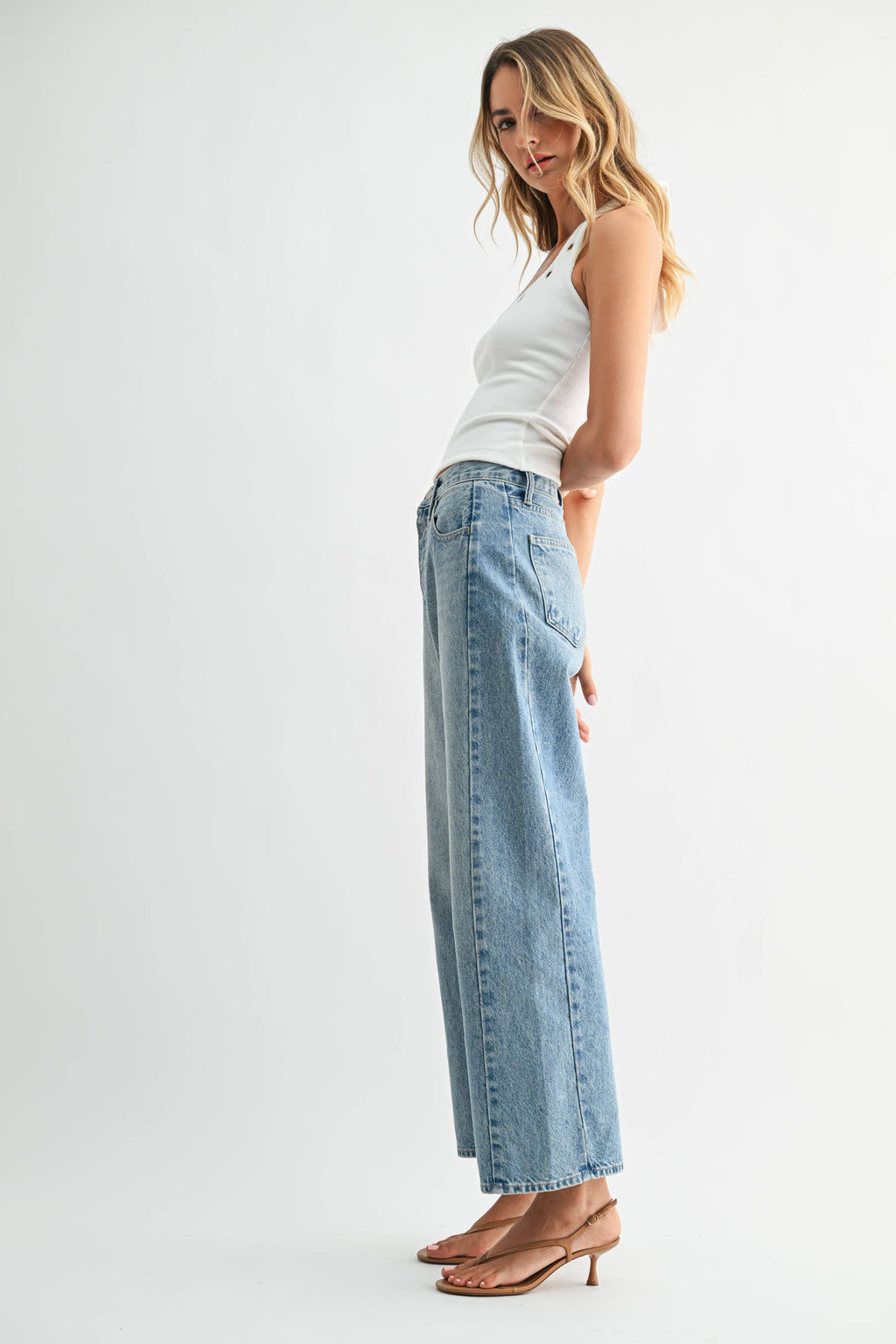 High Rise Twist Seam Barrel Jean Medium Denim