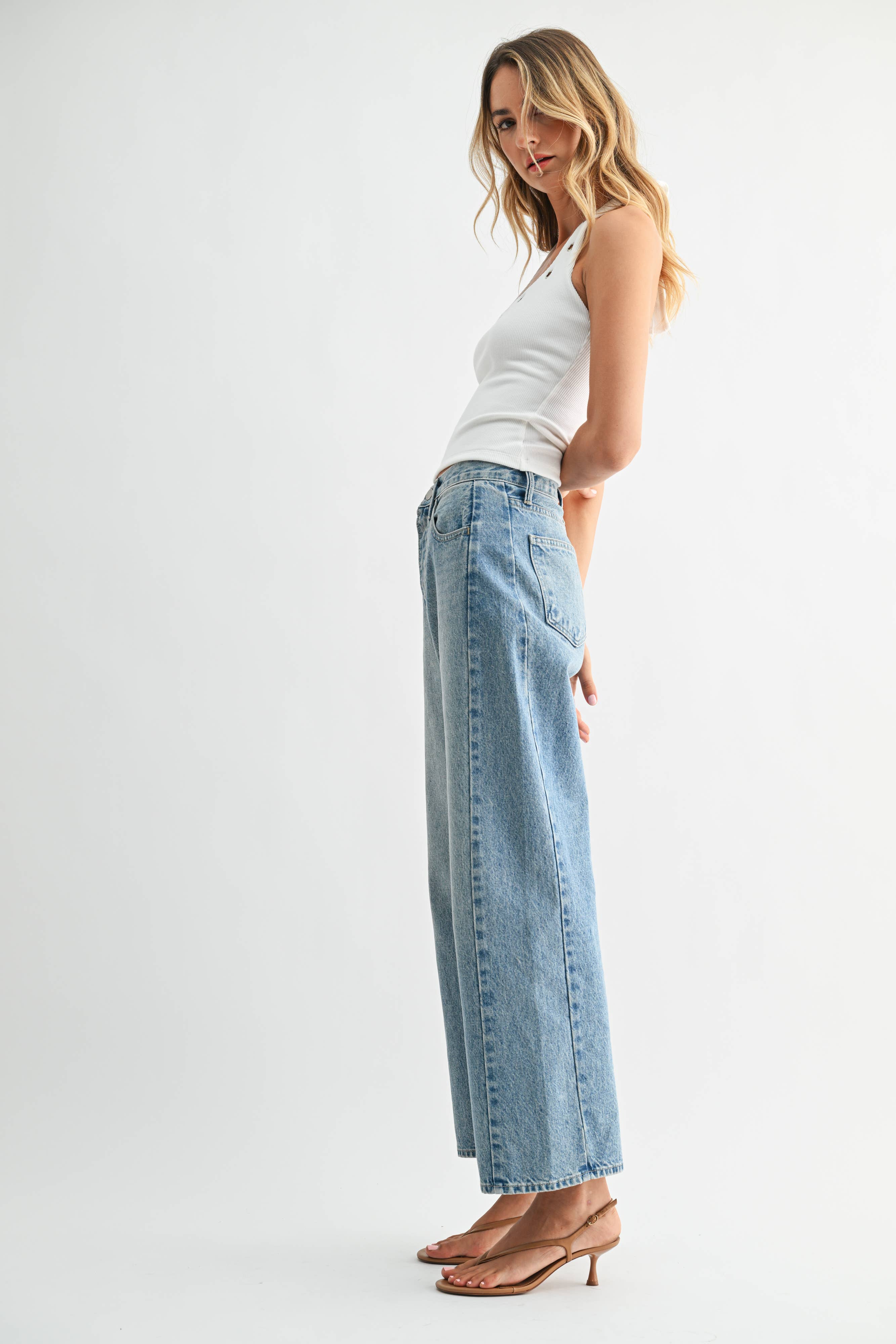 High Rise Twist Seam Barrel Jean Medium Denim